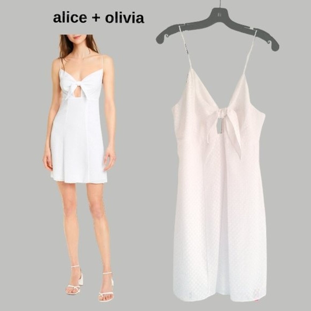 ALICE + OLIVIA NEW Romantic ROE Sweetheart Tie Front Clip Dot Flare Dress S